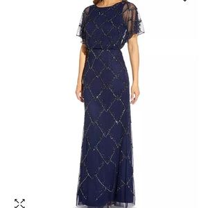 Adrianna papell sequin gown mother of the bride navy blue evening size 6 new